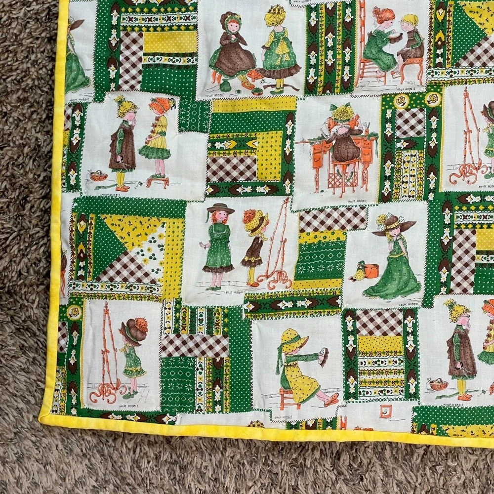 Vintage Holly Hobbie Quilt Blanket Children Kids Play Mat Farmhouse Decor 65x41
